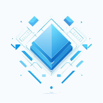 Abstract Geometric Blue Pyramid with Technology Elements