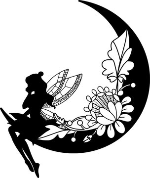 Mystic pixie fairy silhouette elements set for background and graphic design