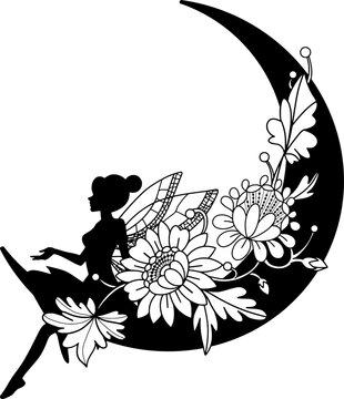 Mystic pixie fairy silhouette elements set for background and graphic design