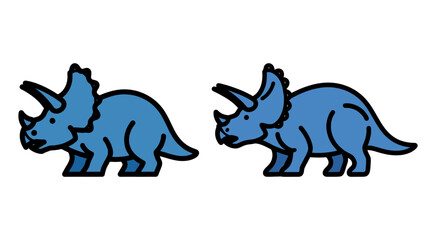 Fototapeta premium Triceratops Silhouette Illustrations Blue Line Art On White Background dinosaur