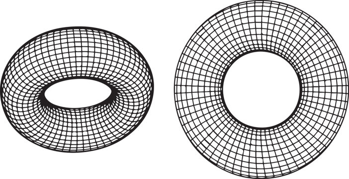 Wireframe torus shapes with grid pattern