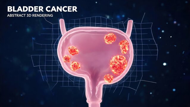 3D Medical Rendering of Bladder Cancer Showing Malignant Tumors Inside the Urinary Bladder