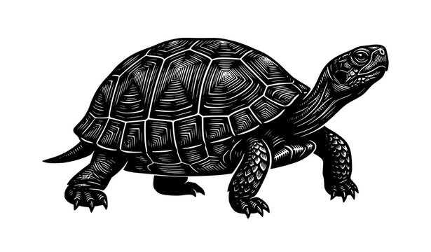 Walking Turtle Silhouette Vector with Detailed Shell Scutes Pattern and Bold Reptile Design