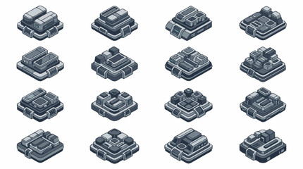Set of isometric futuristic sci-fi building modules for game development and digital design. © Janji