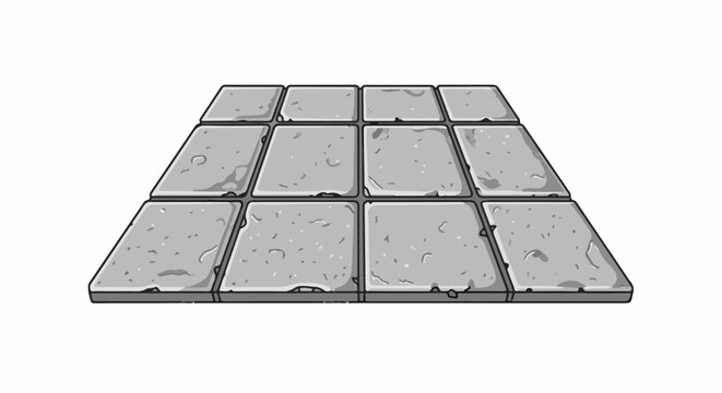 A flat perspective illustration of a stone pavement made of grey square tiles
