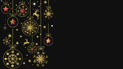 Golden Christmas ornaments and reindeer festive vector illustration on black background © Indira