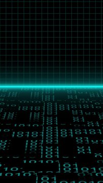 Digital horizon scan over glowing binary code data field. Digital horizon scan animation for sci-fi themes. Horizon scan visual for futuristic projects.