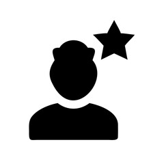 Naklejka premium Silhouette person with star icon above head - Minimalist silhouette of a person with a star symbol above their head, simple and clean design.