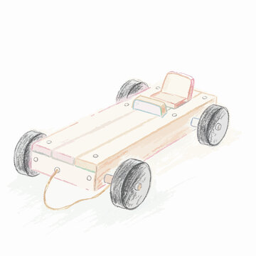 Handcrafted wooden soapbox car illustration.