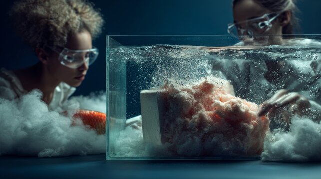 Creative experiment with floating objects in water tank