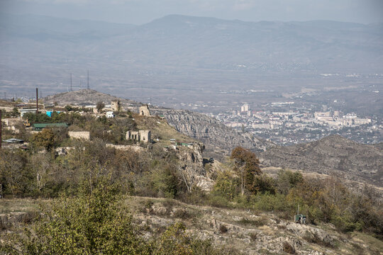 Khankendi, Azerbaijan - 28.10.2024: Scenic View of Khankendi City, Azerbaijan: A Glimpse of the City Nestled Amidst the Mountains