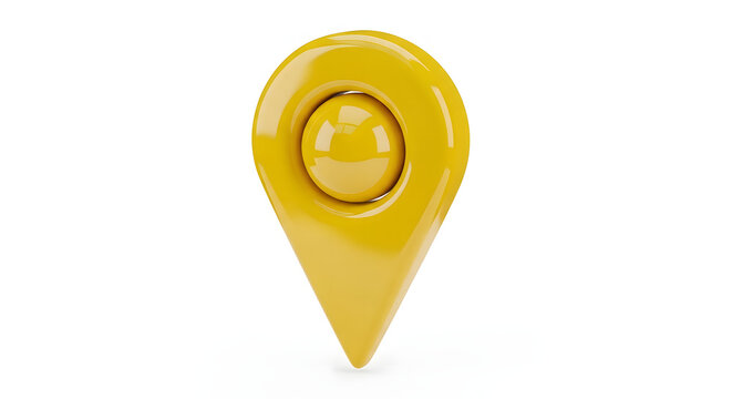 Glossy yellow map pin location marker icon design for marketing logo and web background