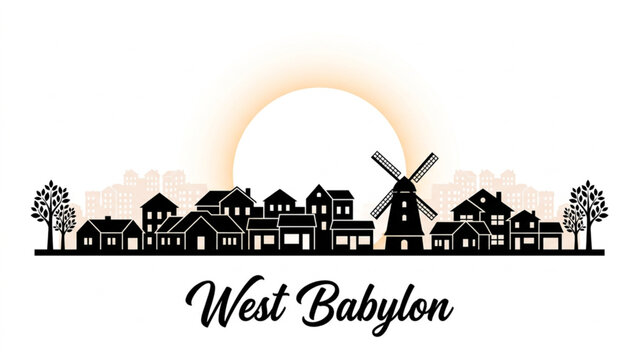 West Babylon Skyline Silhouette &mdash; A Long Island Suburban Community Vector Illustration