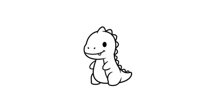Cute Cartoon Dinosaur Line Art Illustration