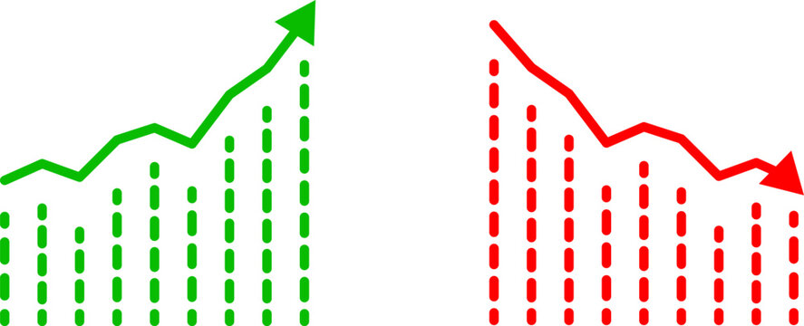 Green Up Arrow Growth Chart and Red Down Arrow Decline Chart Business Finance Icons