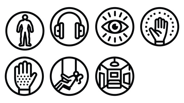 Safety icon set including warning signs and protective measures illustration