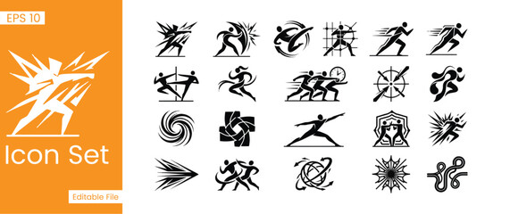 Fototapeta premium Dynamic Speed Movement and Human Performance Glyph Icons