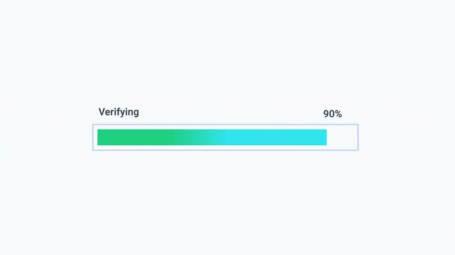 Animated verifying progress bar with percentage display and smooth fill movement on a clean background. Ideal for authentication, data validation, security checks, account verification, and technology