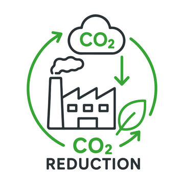 CO2 reduction icon with factory cloud leaf and circular arrows