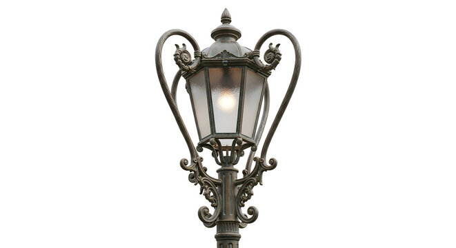 Elegant vintage street lamp on a white background, perfect for marketing and logo design projects
