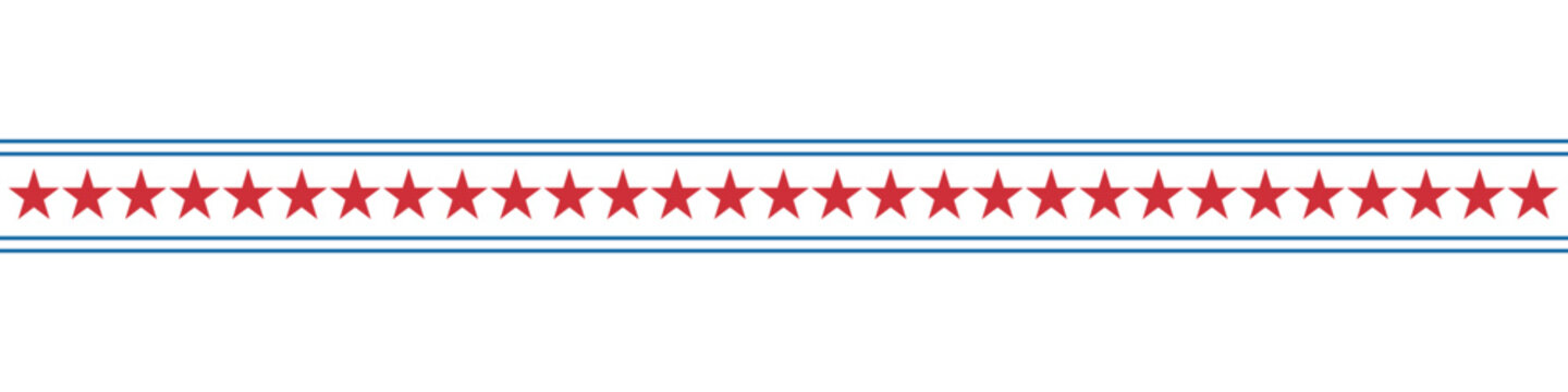 Patriotic red stars and blue stripes seamless border ribbon.