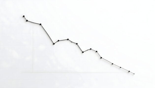 Black financial stock market graph line going down on a white background representing recession