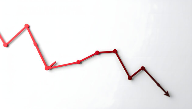 Red financial stock market graph line falling down on white background for economic crisis concept
