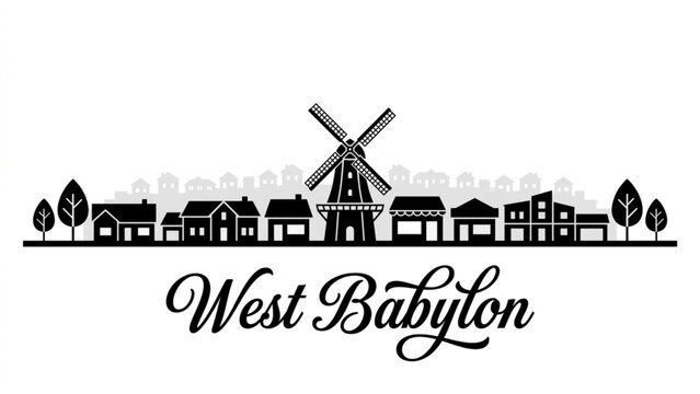 West Babylon New York Skyline Silhouette &mdash; A Long Island Residential Community Vector Illustration