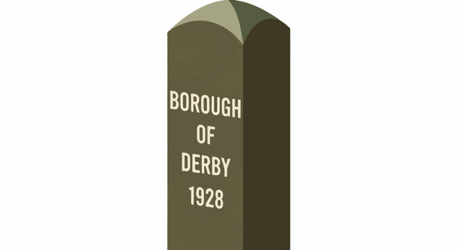 Stone marker indicates Borough of Derby from 1928, topped with a rounded cap