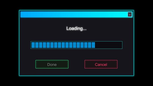 Retro Loading Screen Animation with Progress Bar and System Interface