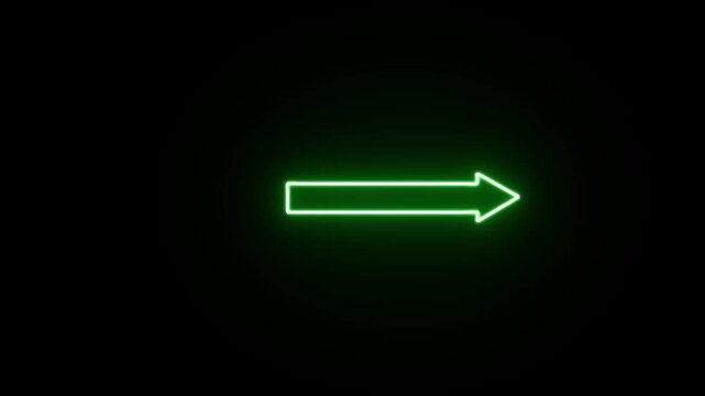 Glowing Blue Neon Abstract Arrow Icon Animation. Beautiful Right Side Arrow-Shaped Neon Sign. Glowing neon blue color right side arrow icon on a black background