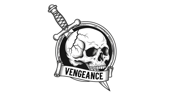 A compelling graphic concept for a monochrome skull and dagger logo design, ideal as a bold background for marketing materials and strong brand identity development