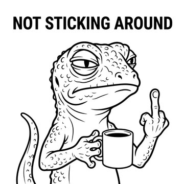 Lizard Holding Coffee Cup Gesturing.