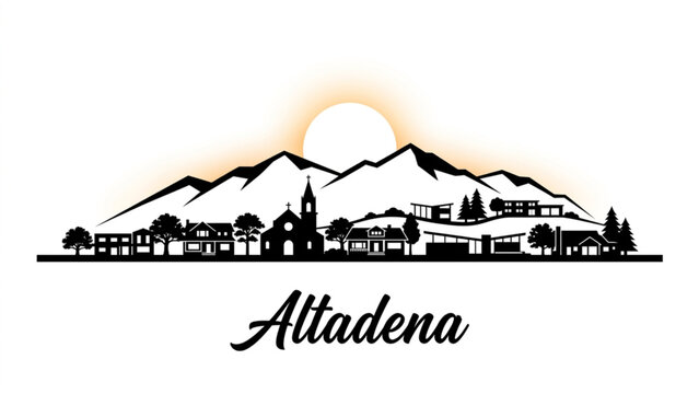 Altadena California Skyline Silhouette &mdash; A San Gabriel Mountain Foothill City Vector Illustration