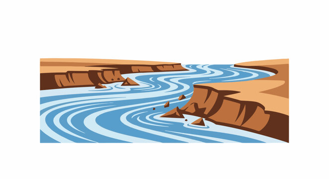 Winding river flows through a desert canyon with layered rocks
