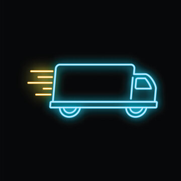 Speeding delivery truck with neon glow outlining rapid shipping