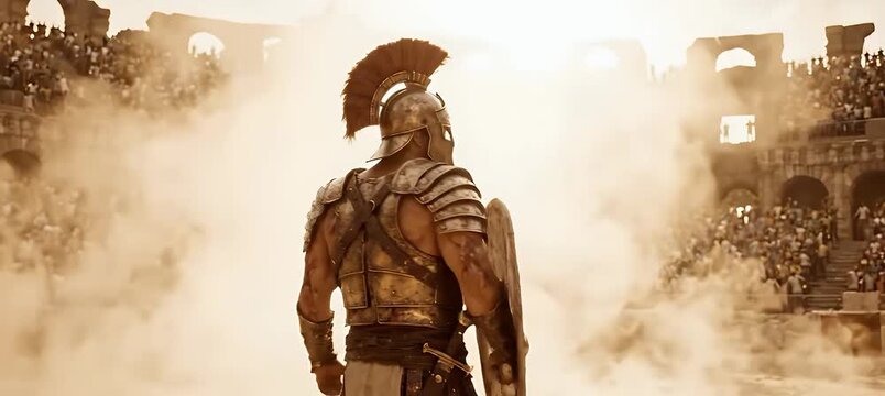 Roman Gladiator Entering a Dusty Arena for Ancient Combat