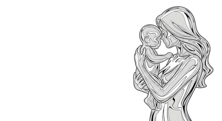 Naklejka premium Stylized illustration of a loving mother tenderly embracing her newborn baby, symbolizing maternal bond, family love, and new life. Perfect for parenting and care concepts.