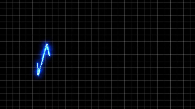 Abstract digital background with dark grid and glowing blue electric line forming an L-shape, like oscilloscope signal or neon lightning on black.