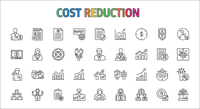 Cost Reduction Icons Line Style Collection On White Background