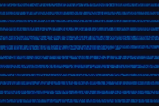 Horizontal lines of blue digital code arranged on a dark background, showing abstract tech and data related visual pattern.