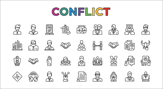 Conflict Resolution Icons Line Art Style Collection