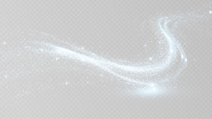 Transparent PNG overlay of a glowing blue light wave with falling frost powder and stipple star trails abstract textured background with fresh cold breeze sparkling winter air effect design streaks © Diana