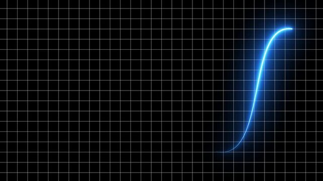 Glowing Blue Curve on animated Black Grid Background abstract