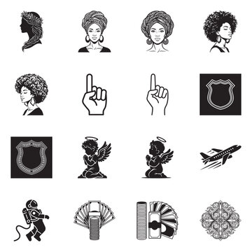 Collection of minimalist line art illustrations featuring kids hand signs and mythical creatures in monochrome style