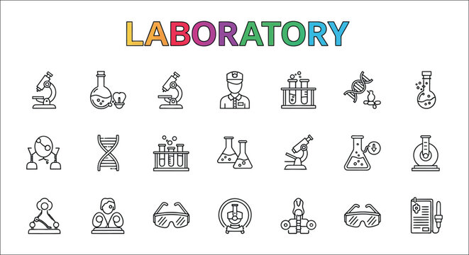 Laboratory Equipment Line Icons Set On White Background