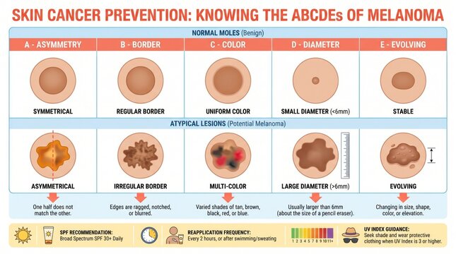 Skin cancer ABCDE melanoma preventive care visual detection guide
