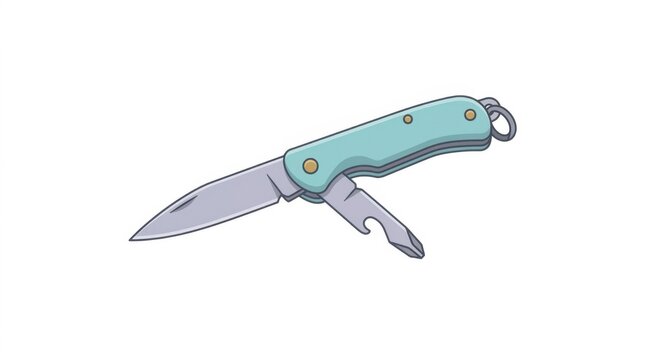 Teal multi-tool pocket knife illustration on white background