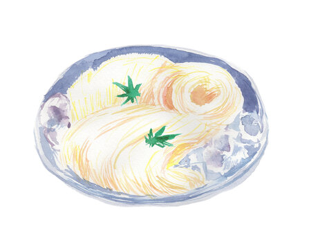 そうめんの水彩イラスト 