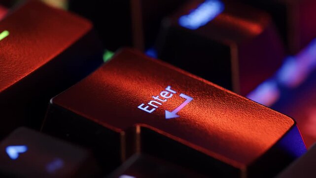 Person is in doubt whether to press the enter key or not. The finger hovers over the enter key for a few seconds before deciding to press it. Yes or no concept. A heavy dicision do it or not.